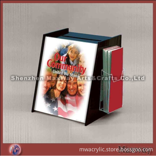 Acrylic slant table top black brochure holder with two small box on either hand